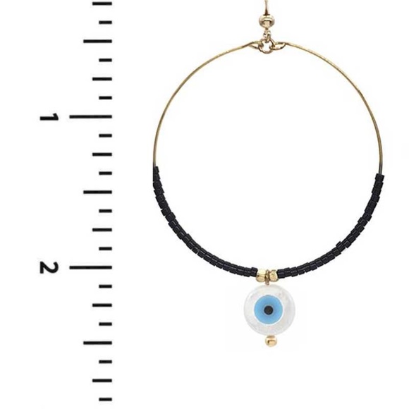 Seed Bead Evil Eye Dangle Round Earring - Picture 3 of 3